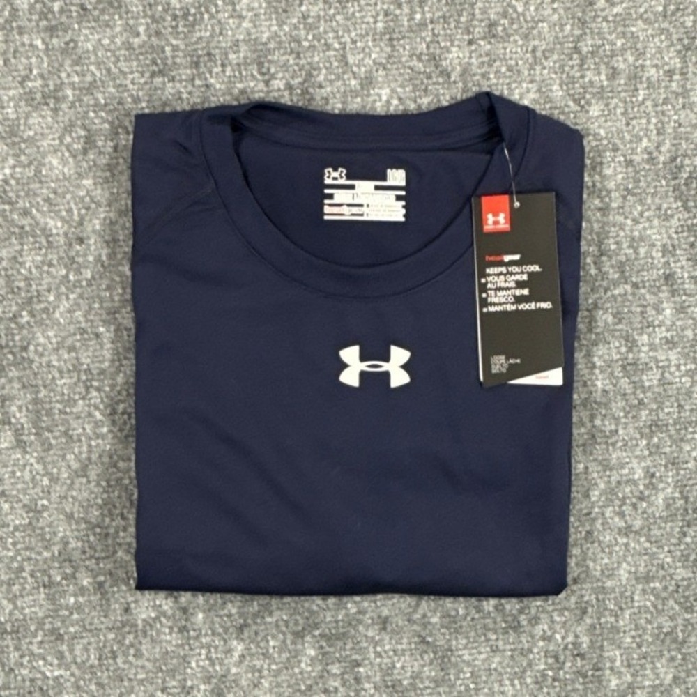 Under Armour Mens Large Navy Blue HeatGear Short Sleeve Training Shirt NWT